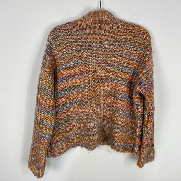 Marled orange multi color chunk knit mock neck sweater spring summer boho - Picture 2 of 4